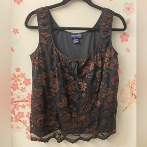 Elegant Black and Brown Floral Lace Tank Top